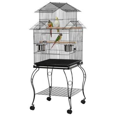 Budgie Cage 55-Inch Rolling Standing Triple Roof Medium Parrot Cage Pet Bird Cage With Detachable Stand For Cockatiels Sun Parakeets Green-Cheeked Con