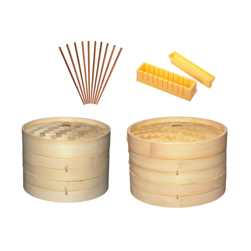 KitchenCraft World of Flavours Bamboo Steamers, Sushi Maker and Chopsticks Set