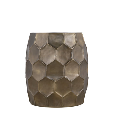 Modern Aluminum Side Table With Gold Glossy Base, Hand - Hammered Hexagonal Design, For Lounge Areas Contemporary In Aluminum, Pattern, Ideal Bedroom Or