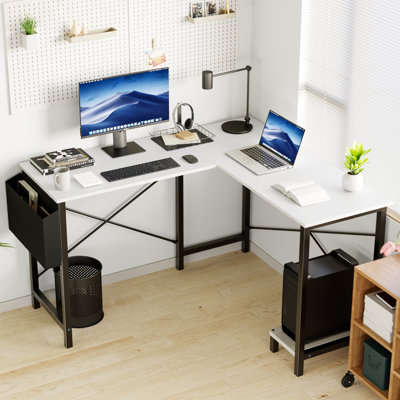 2-Set L-Shaped Computer Desk with Desk Monitor Stand and Side Storage Bag