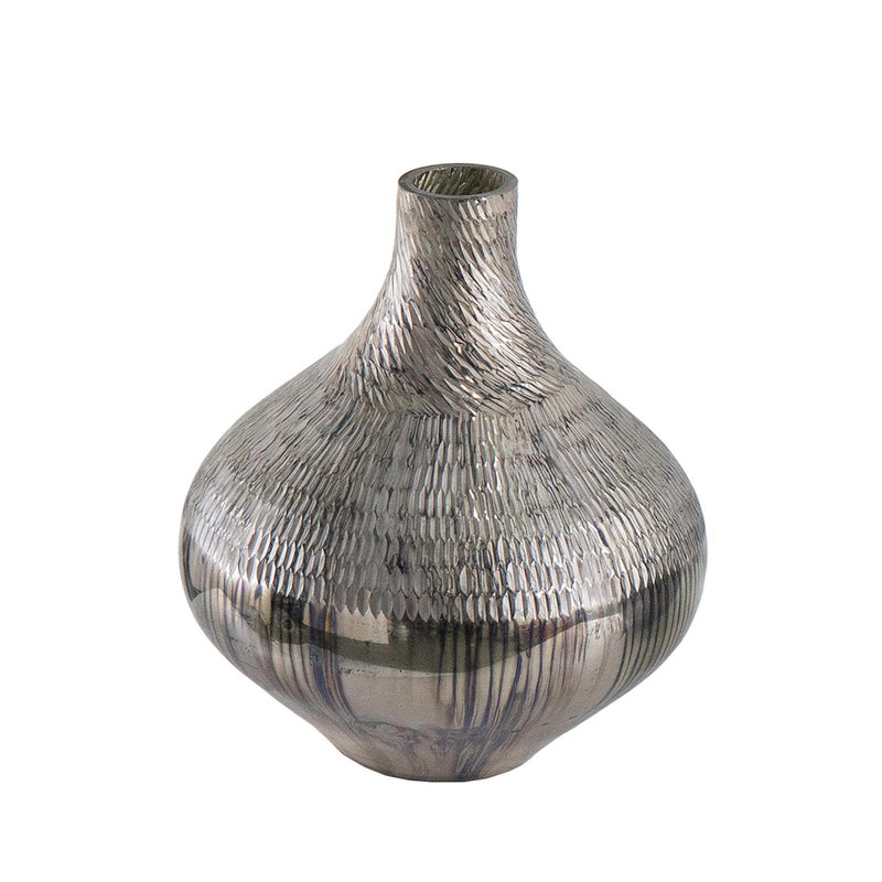 D9x10" Glass Silver Vase