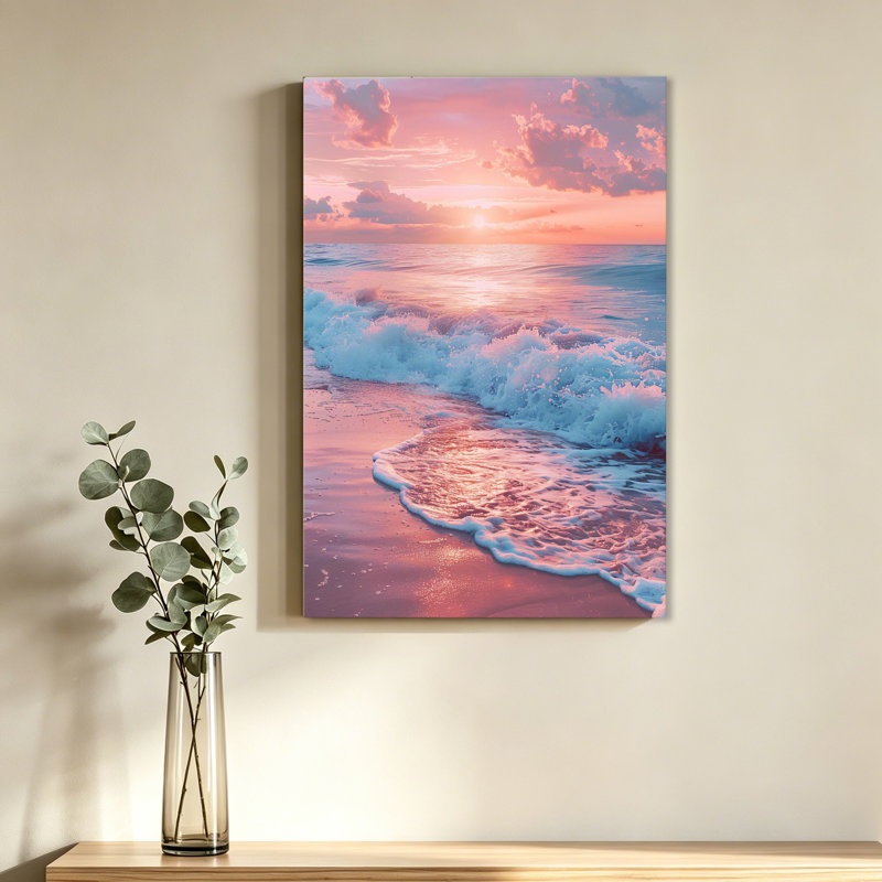 affiche de paysage de plage rose coucher de soleil rose, 20x30inch