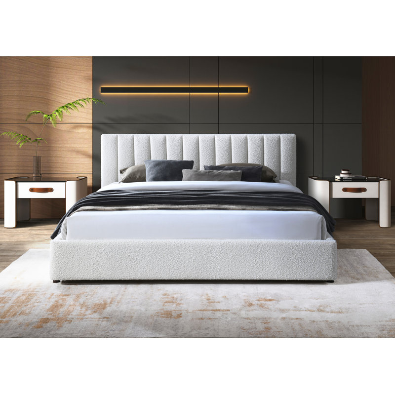 Lit plateforme tapissier Petillo Jaxon, Très grand, Blanc