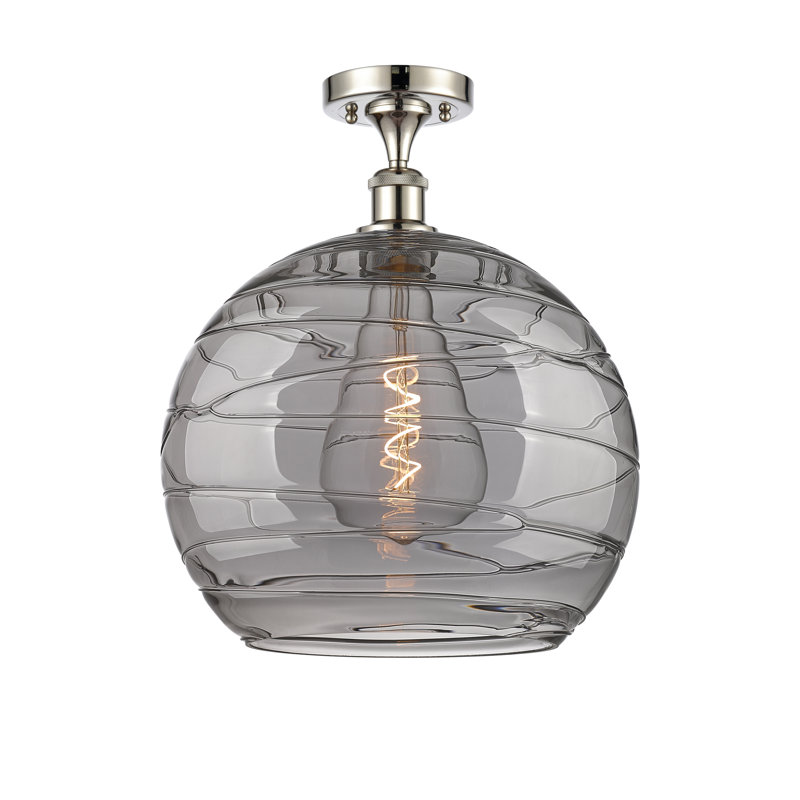 Plafonnier semi-encastré 1 lumière, Nickel poli, H 16,38 po x l 10 po x P 10 po