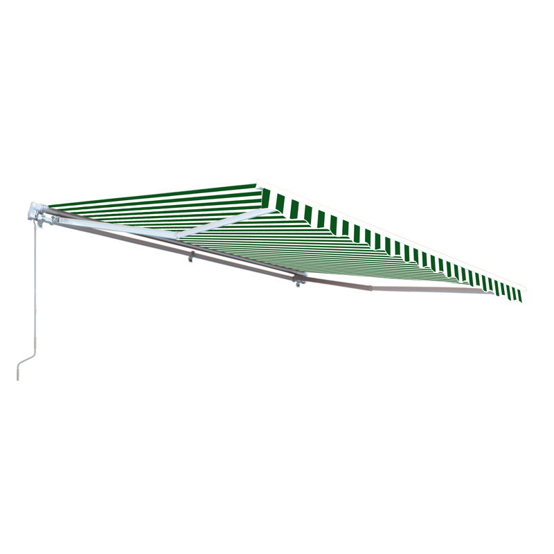 ALEKO Motorized Retractable Outdoor Awning with White Frame, Green / White, 12' W x 10' D