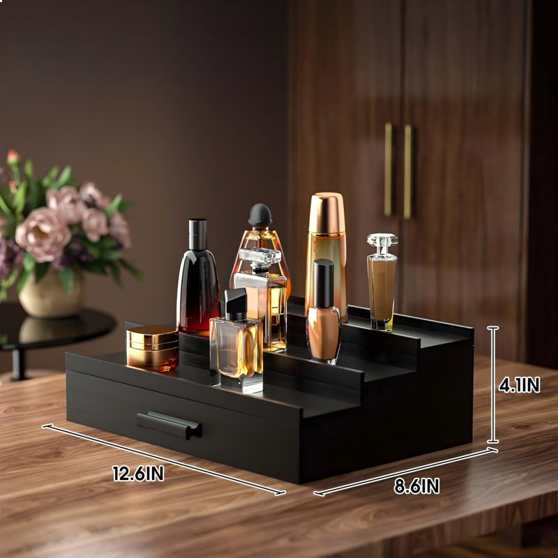 Étagère de présentation avec tiroir, 3 niveaux, 1 unité (noir), Noir