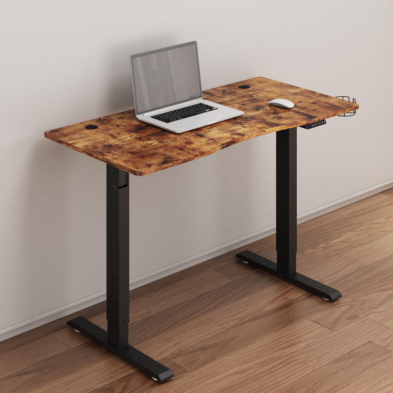 Adbeel Adjustable Metal Base Standing Desk, Brown/Black