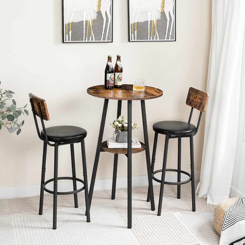Bar Table, Round Pub Table, 2-tier Bistro Table With Storage, 37.4" High Top Table For Small Spaces