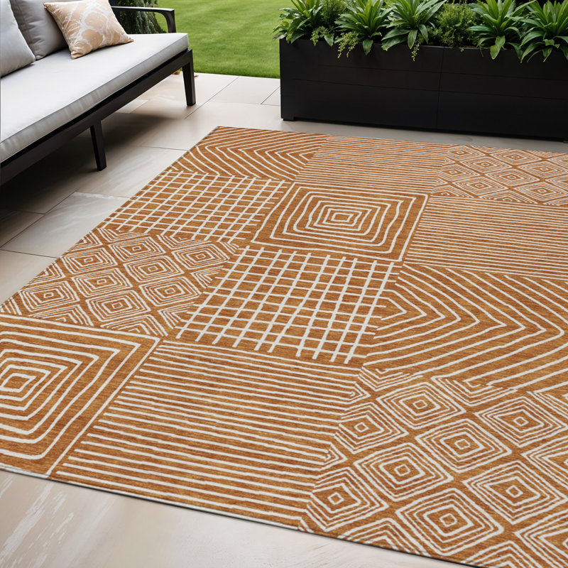Tapis géométrique lavable intérieur / extérieur 5 pi x 8 pi cuivre
