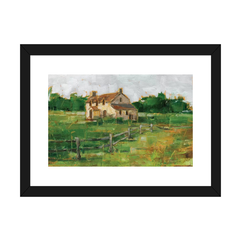 «Countryside Home II» par Ethan Harper - reproduction d'art, H 24 po x l 32 po x P 1 po, Blanc, Papier encadré noir
