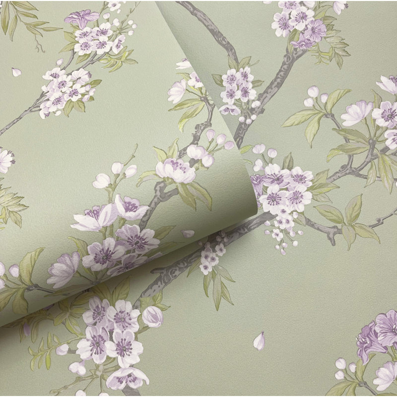 Papier peint non collé Cherry Blossom, Vert