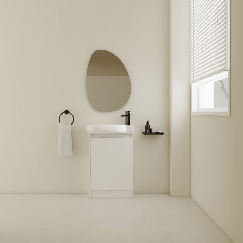 Meuble-lavabo autoportant de 23 po avec lavabo, portes à fermeture douce, meuble-lavabo, Blanc lustré