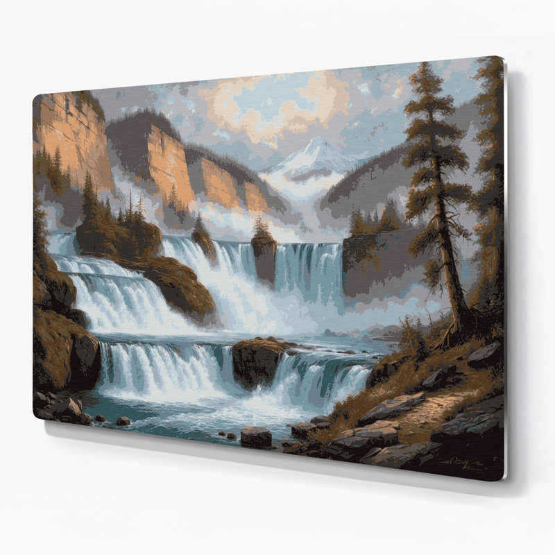Cascade Sci Fi Mountain, art mural en métal brun, H 240 po x l 288 po x P 0,05 po