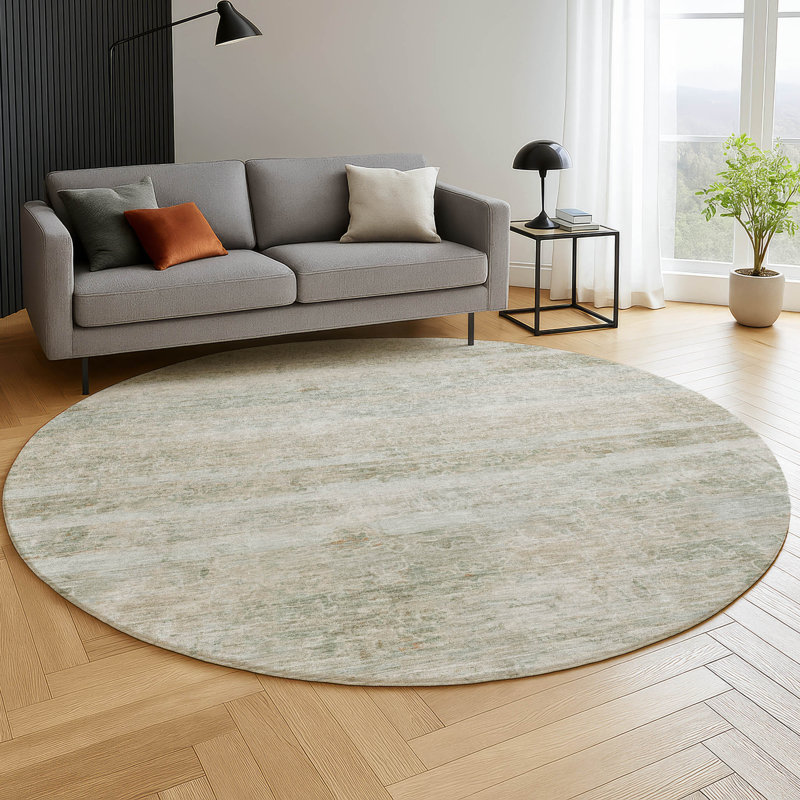 Premium Machine Washable Mayfield AMF2154 Striped Rug, Round 8', Putty