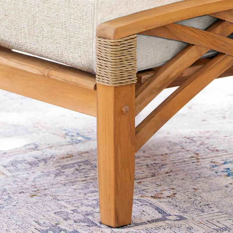 Cotesfield Teak Outdoor Ottoman, Tan Performance Basketweave