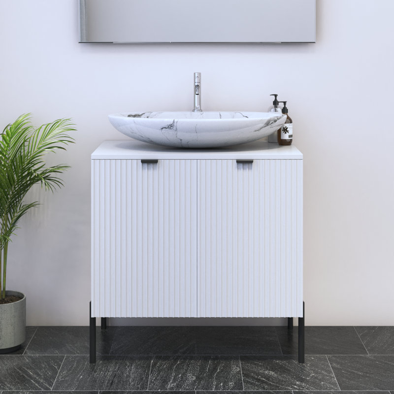 Ensemble de meuble-lavabo simple 31,5 po avec plateau Lissia, Blanc, Blanc