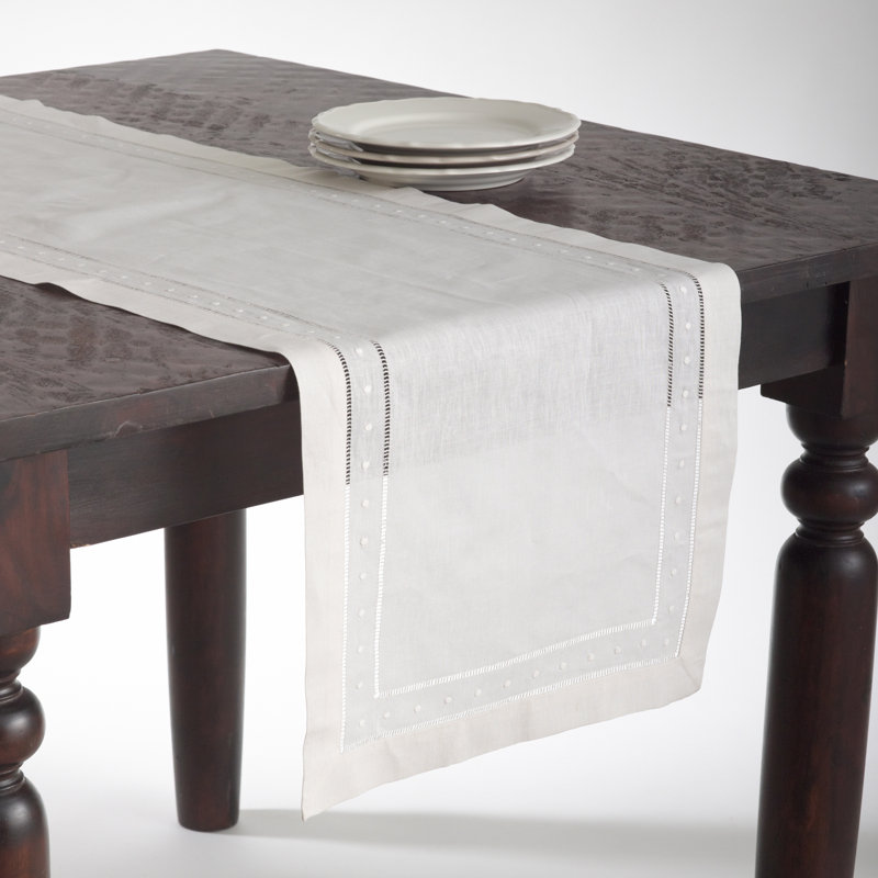 Timoleon Embroidered Table Runner, White, 54" L x 16" W