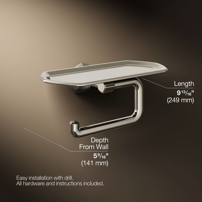 Occasion Toilet Paper Holder With Tray, Polished Nickel