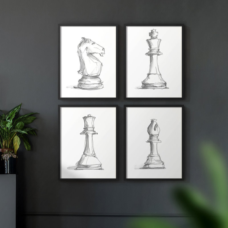 Chess Room Study I, ensemble de 4 encadrés, H 14 po x l 44 po, Noir