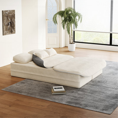 75''2-In-1 Foldable Sofa,Convertible Sleeper Foam Sofa Bed With Multi Functional Blanket, Corduroy Floor Folding Sofa Bed,  Floor Sofa Lounge Sofa For Living Room Bedroom Lounge Studio