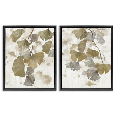 Ensemble de 2 toiles flottantes à motif de feuilles de gingko rustiques par Nan