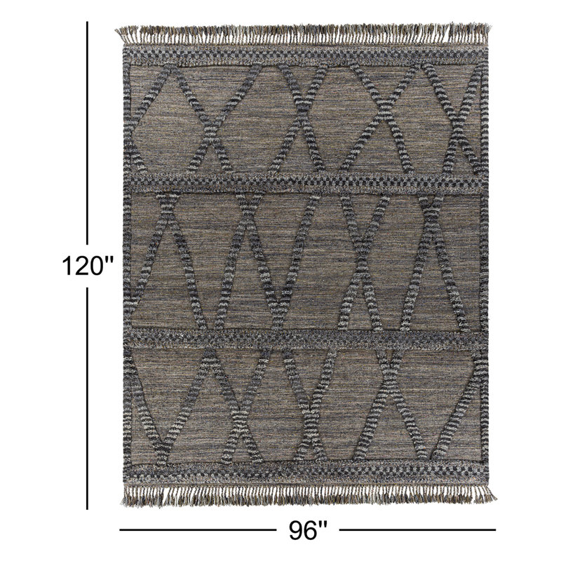 Hand Knotted Wool Chevron Area Rug, Rectangle 8' x 10'
