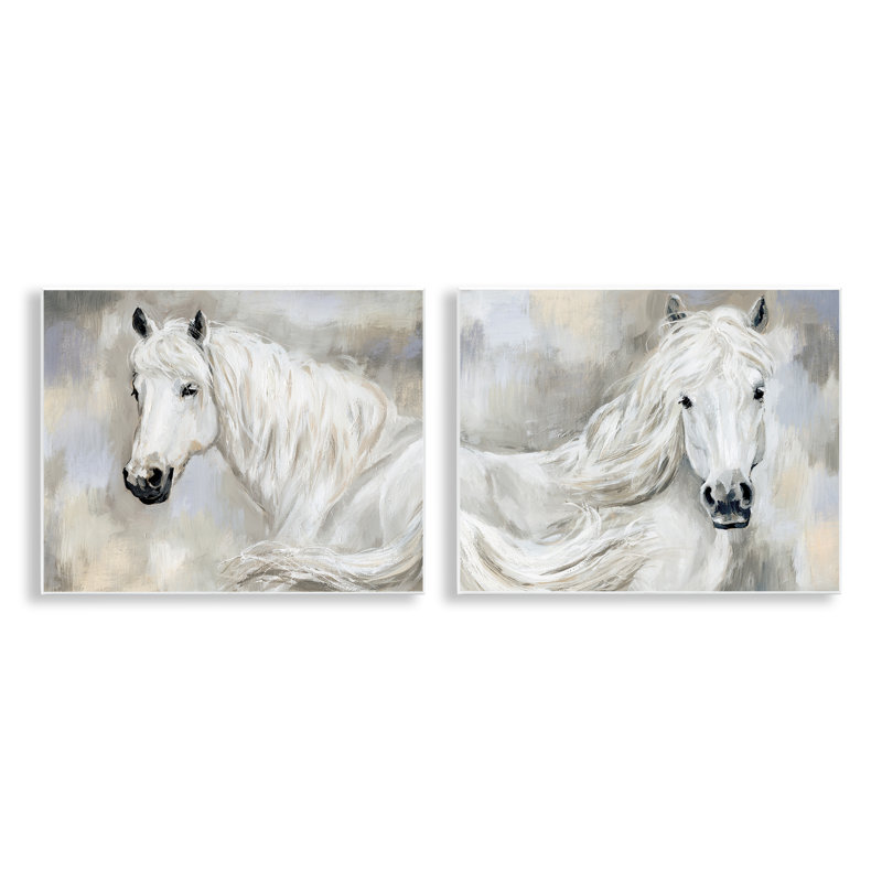 Charmant ensemble de plaques murales chevaux blancs par Victoria Barnes