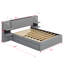 Lit plateforme tapissier avec lampes de lecture, tiroirs, lit gigogne et tablettes