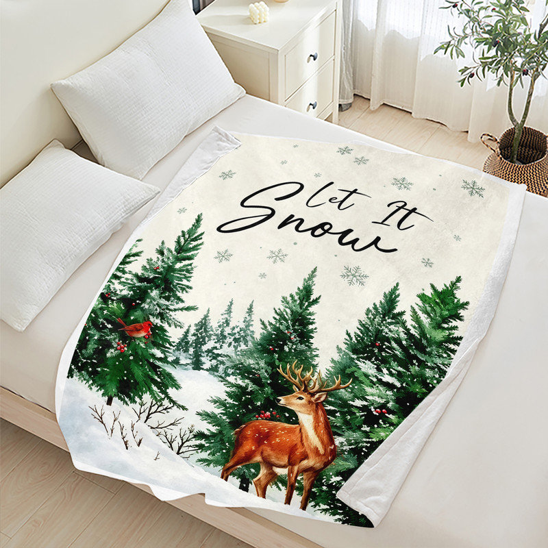 Couverture polaire en flanelle JYK pour lit simple, légère, respirante, douce et chaude en microfibre pelucheuse, 152 x 203 cm, motif cerf et cardinal.