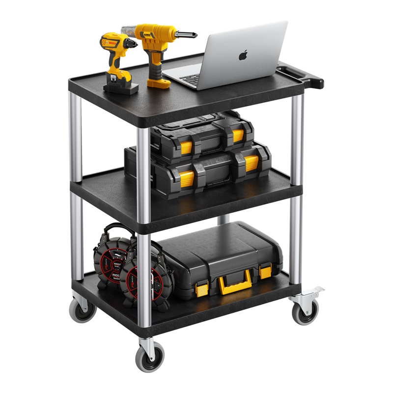 Chariot de service 3 tablettes 300 lb 27,6 po x 18,1 po avec roues