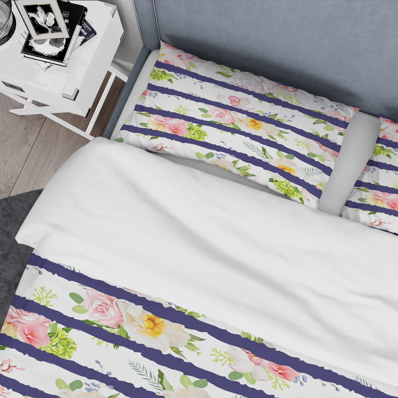 Pink/White Microfiber 3 Piece Duvet Cover Set, King Duvet Cover + 2 King Shams