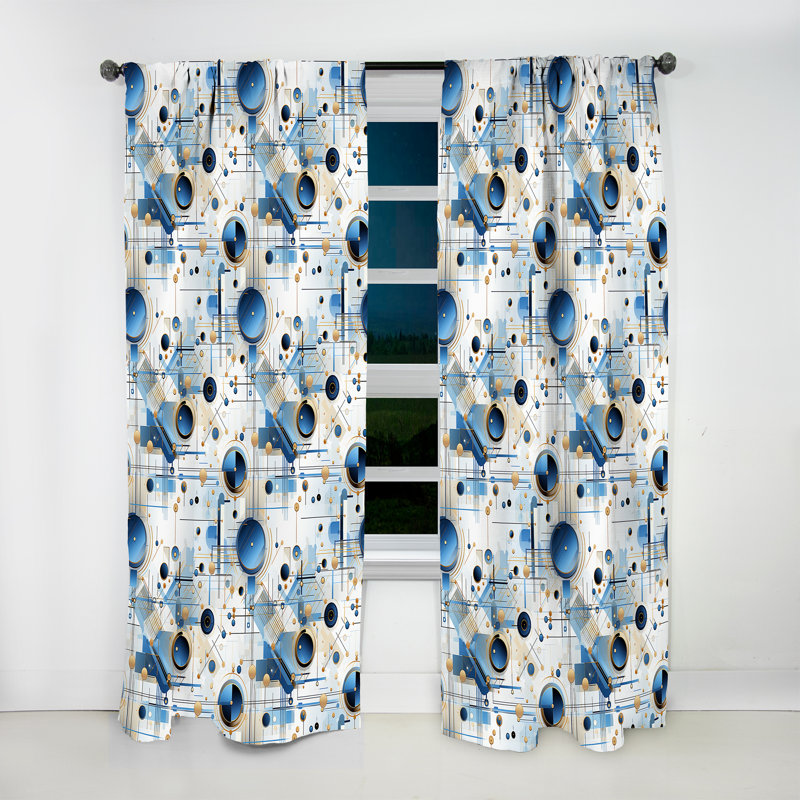 Rideau obscurcissant industriel à motif géométrique bleu I - 1 panneaux, L 52 po x L 63 po