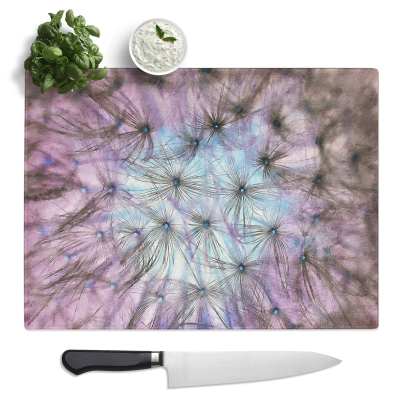Dandelion Seeds In Blue & Pink  Glass Chopping Board
