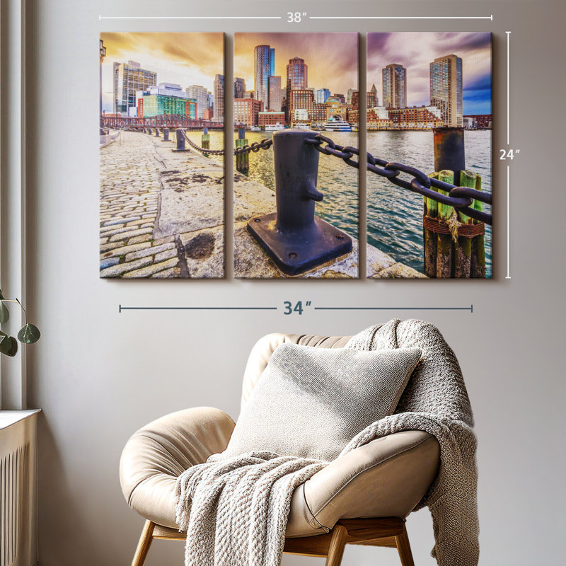 «Boston Massachusetts Harbor», 3 pièces, H 24 po x l 38 po