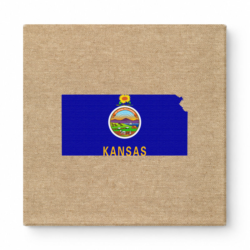 Kansas State Flag Map - art mural carré sur toile, 8" W x 8" H
