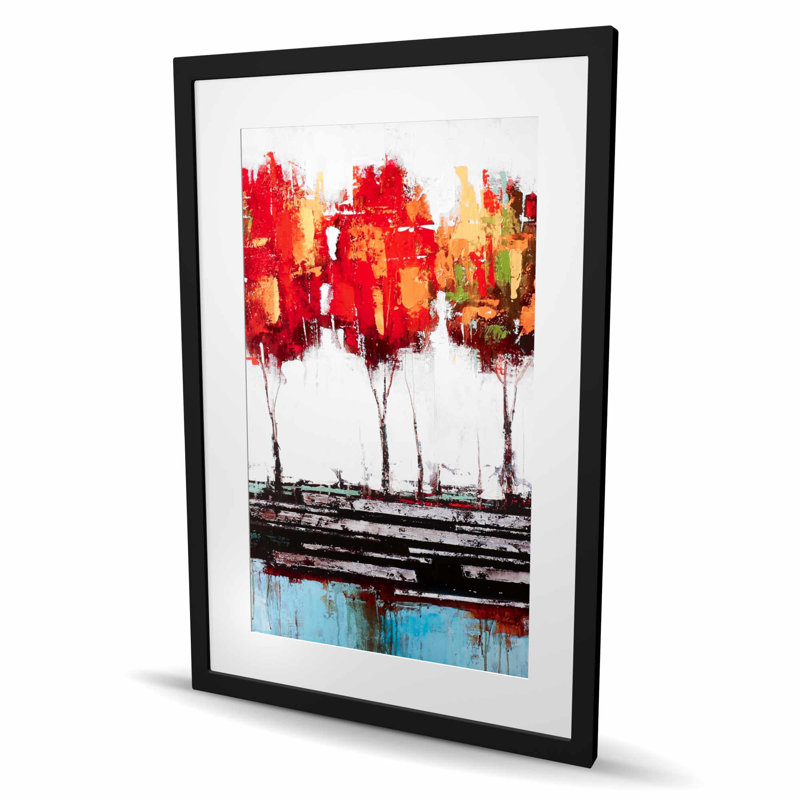 Arbres abstraits de style industriel | Impression encadrée avec passe-partout, Noir