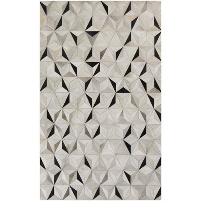 Trail Cowhide Geometric Area Rug in Charcoal/Gray/Taupe
