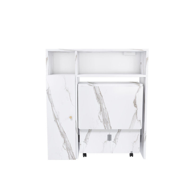 Table de salle à manger pliante multifonctionnelle avec buffet mural et rangement pour petits appartements (Wihte)