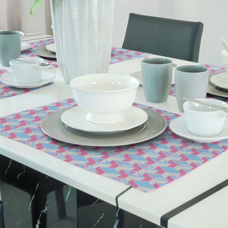 Napperon classique en coton 18 po Skyscraper, Bleu sarcelle / rose, polyester