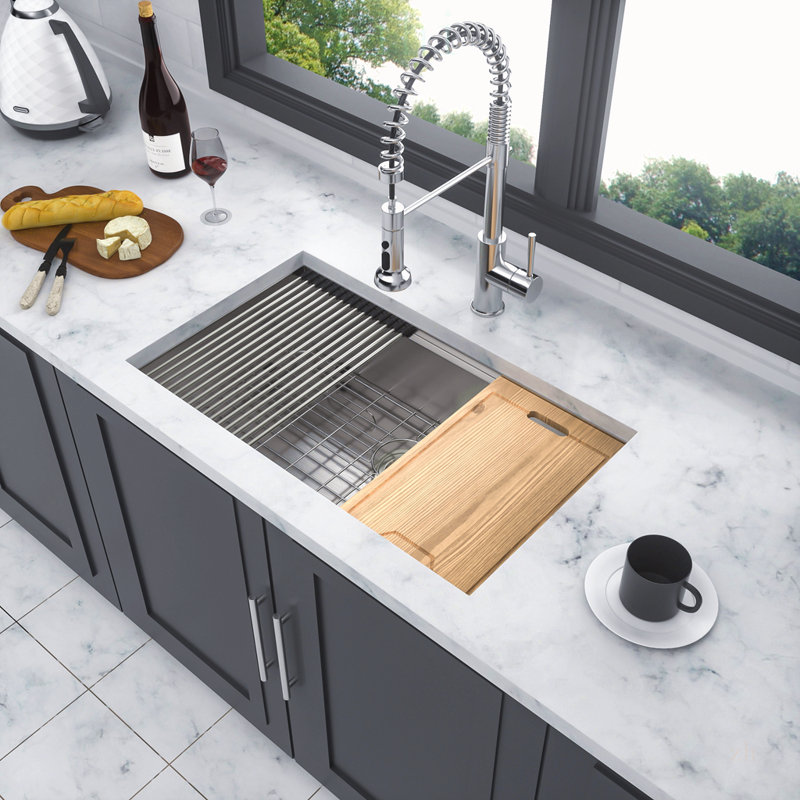 Évier de cuisine encastrable 32 pouces avec rebord et cuve simple en acier inoxydable de calibre 16 pour une durabilité et un entretien faciles