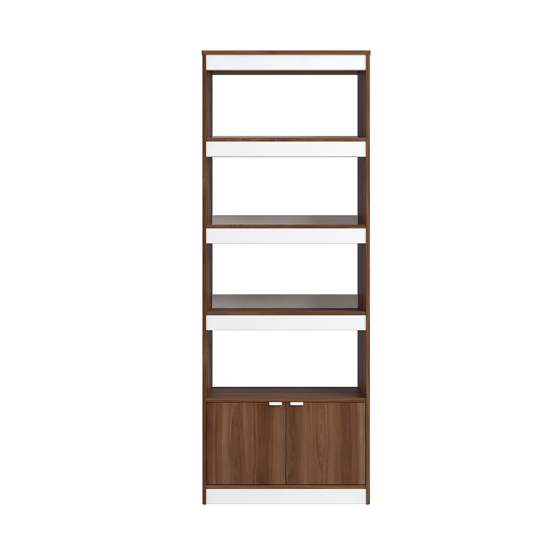 Ratzer 71.65" H x 26.57" W Mid-Century Modern 5-Shelf Open Bookcase in Brown and White, Dark Brown/White
