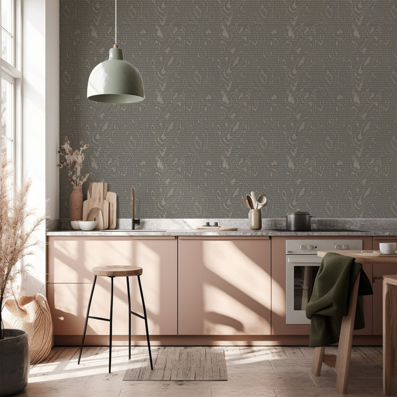 Burlwood - Papier peint gris et bois brun