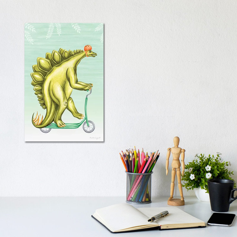 Stegosaurus On Scooter by Amélie Legault - Painting on Canvas, 30.48cm H x 20.32cm W x 1.91cm D, Wrapped Canvas