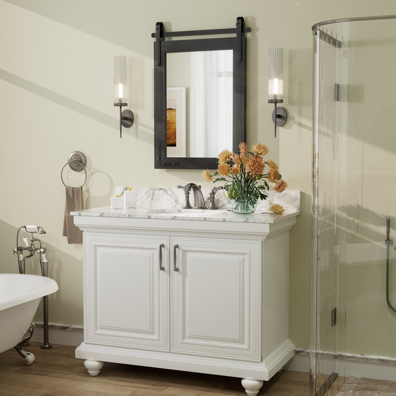 Miroir mural Amara Rustic Farmhouse, 28 po x 20 po; Verticale, Noir