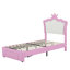 Structure de lit simple tapissier avec lumières DEL, lit princesse rembourré moderne avec tête de lit couronne, tiroir, rose et blanc-351544579