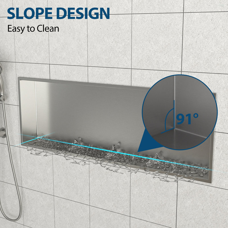 37" X 13" Stainless Steel Shower Niche, Brushed Nickel, Brushed Nickel, 4" H x 37.06" W x 12.91" D