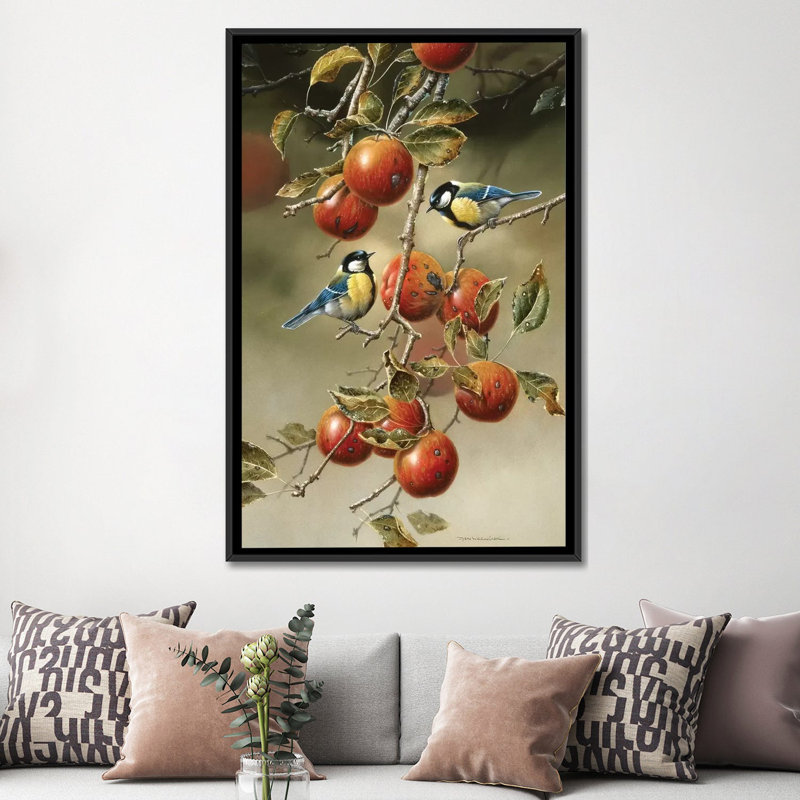 «Two Birds in an Apple Tree», impression sur toile, H 26 po x l 18 po x P 1,5 po, Toile avec cadre noir, Pas de tapis