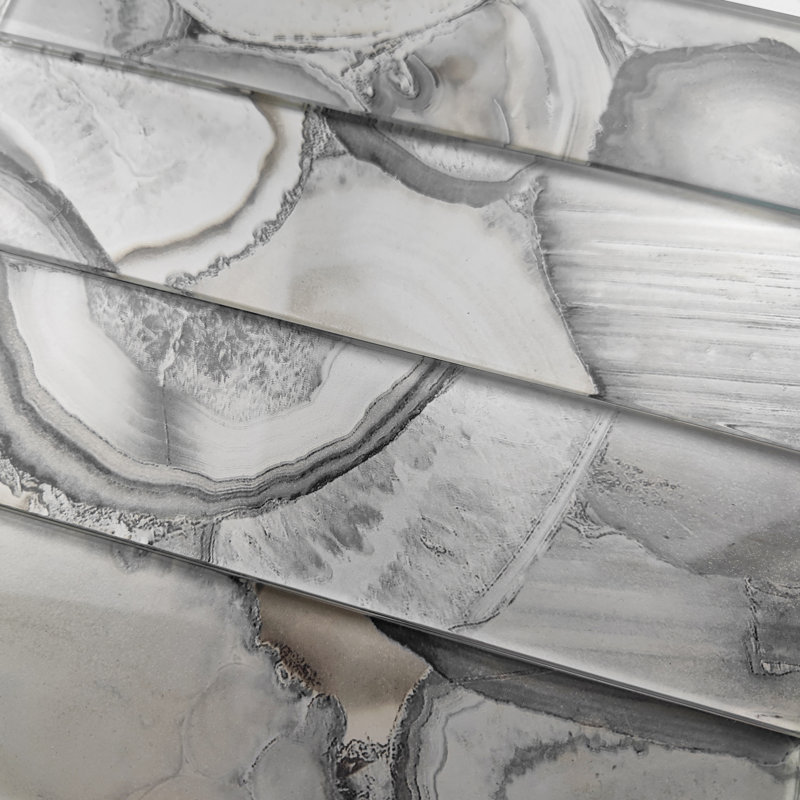 Howd 3" x 12" Glass Patterned Look Subway Wall Tile, Grey