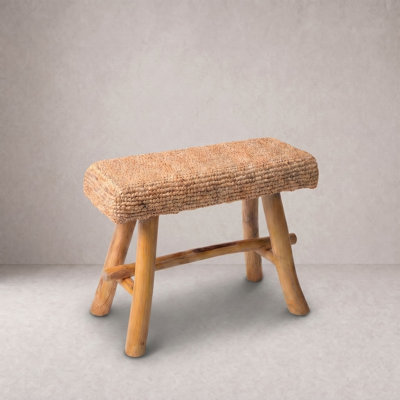 Woven Mendong and Teakwood Stool