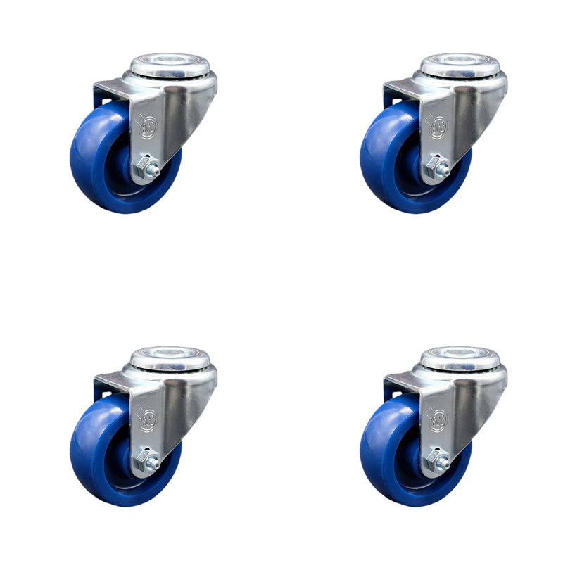 SS Solid Polyurethane Wheel Swivel Bolt Hole Caster Set Service Caster